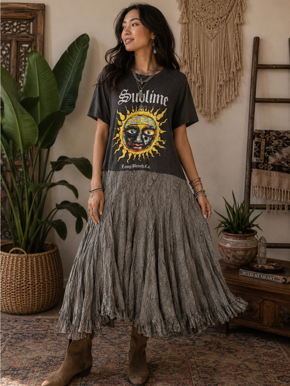 Sublime Graphic Crinkled Maxi T-Shirt Dress